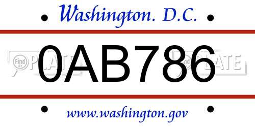 0AB786 District Of Columbia License Plate