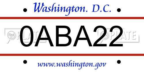 0ABA22 District Of Columbia License Plate