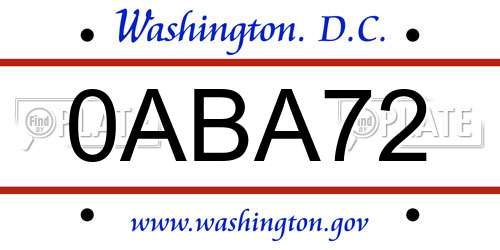 0ABA72 District Of Columbia License Plate