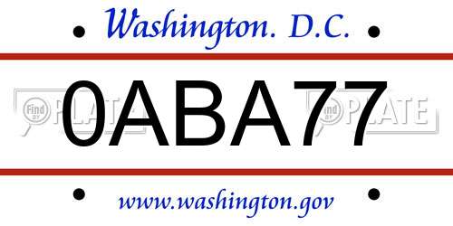 0ABA77 District Of Columbia License Plate