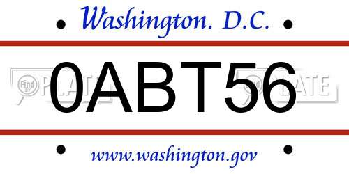 0ABT56 District Of Columbia License Plate