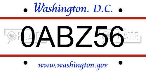 0ABZ56 District Of Columbia License Plate