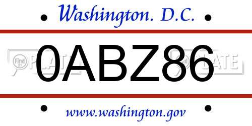 0ABZ86 District Of Columbia License Plate