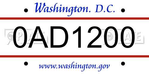 0AD1200 District Of Columbia License Plate