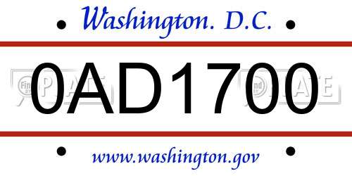 0AD1700 District Of Columbia License Plate