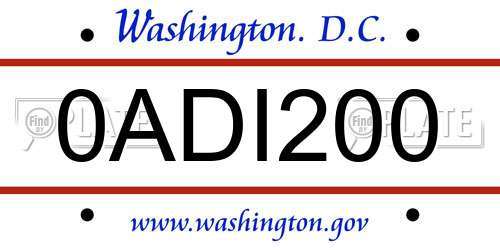 0ADI200 District Of Columbia License Plate