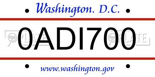 0ADI700 District Of Columbia License Plate