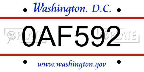0AF592 District Of Columbia License Plate