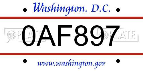 0AF897 District Of Columbia License Plate