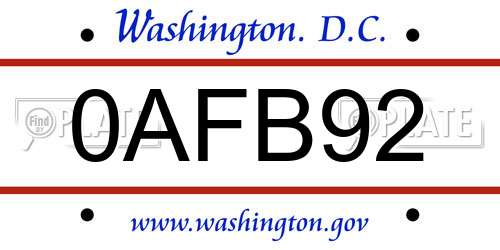 0AFB92 District Of Columbia License Plate