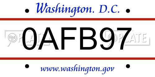 0AFB97 District Of Columbia License Plate