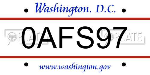 0AFS97 District Of Columbia License Plate