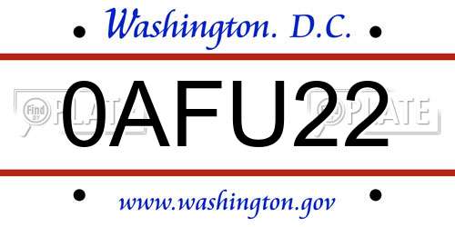 0AFU22 District Of Columbia License Plate