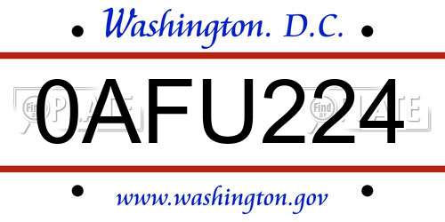 0AFU224 District Of Columbia License Plate