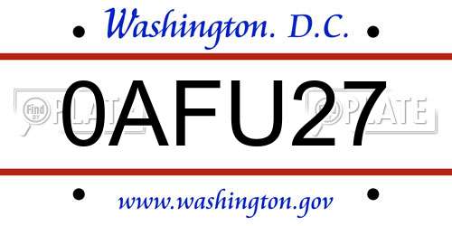 0AFU27 District Of Columbia License Plate