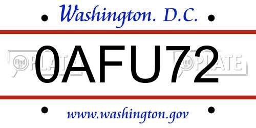 0AFU72 District Of Columbia License Plate