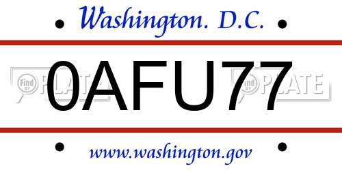0AFU77 District Of Columbia License Plate
