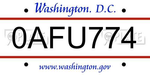 0AFU774 District Of Columbia License Plate