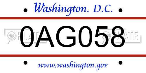 0AG058 District Of Columbia License Plate
