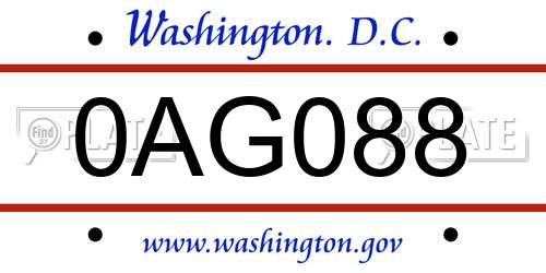 0AG088 District Of Columbia License Plate