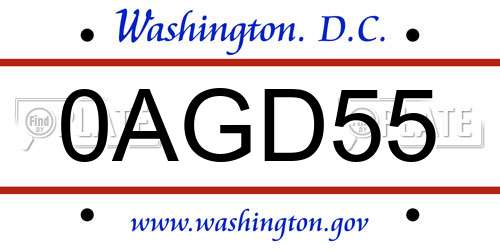 0AGD55 District Of Columbia License Plate