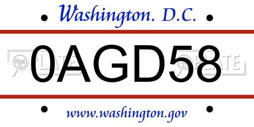 0AGD58 District Of Columbia License Plate