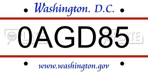 0AGD85 District Of Columbia License Plate