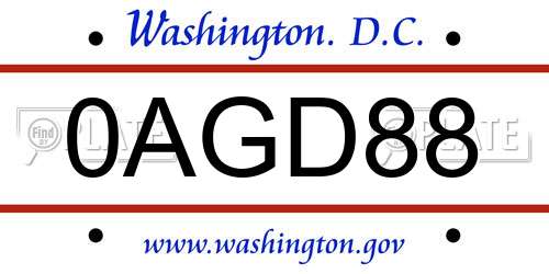 0AGD88 District Of Columbia License Plate