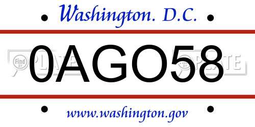 0AGO58 District Of Columbia License Plate