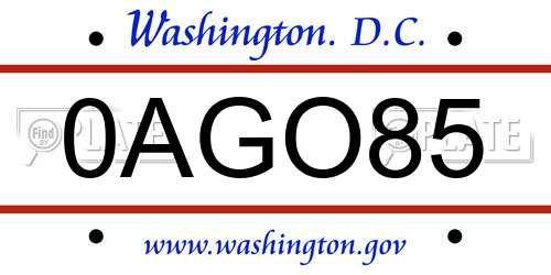 0AGO85 District Of Columbia License Plate
