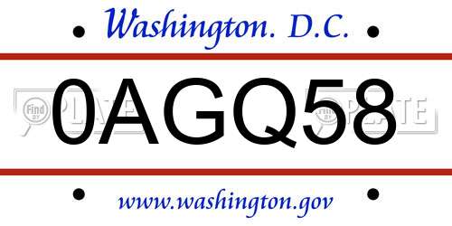 0AGQ58 District Of Columbia License Plate