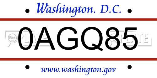 0AGQ85 District Of Columbia License Plate