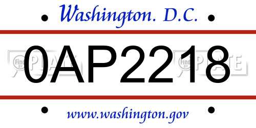 0AP2218 District Of Columbia License Plate