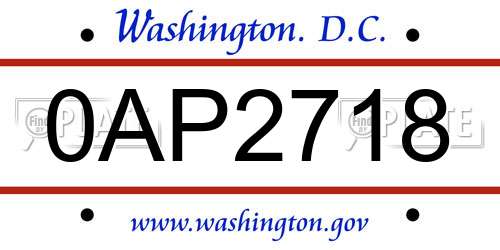 0AP2718 District Of Columbia License Plate