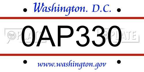 0AP330 District Of Columbia License Plate