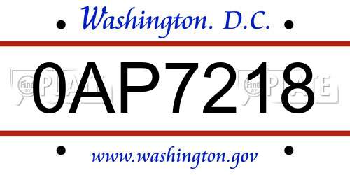 0AP7218 District Of Columbia License Plate