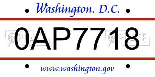 0AP7718 District Of Columbia License Plate