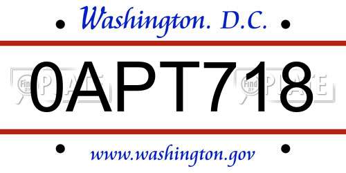 0APT718 District Of Columbia License Plate