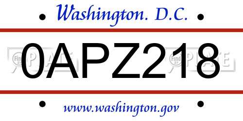 0APZ218 District Of Columbia License Plate