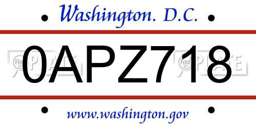 0APZ718 District Of Columbia License Plate