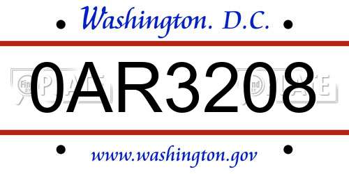 0AR3208 District Of Columbia License Plate