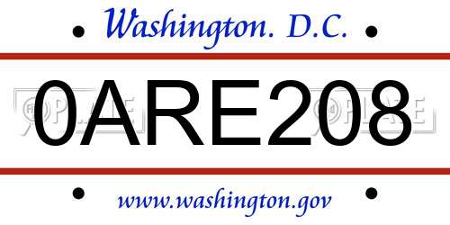 0ARE208 District Of Columbia License Plate