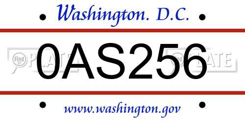 0AS256 District Of Columbia License Plate