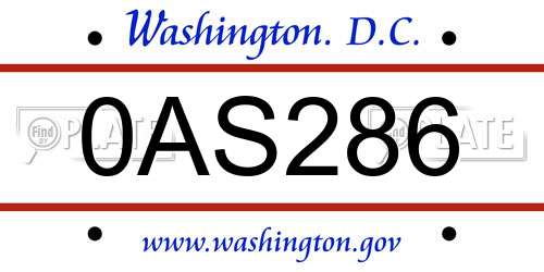 0AS286 District Of Columbia License Plate