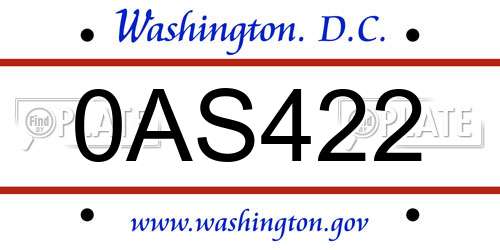 0AS422 District Of Columbia License Plate