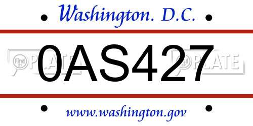 0AS427 District Of Columbia License Plate