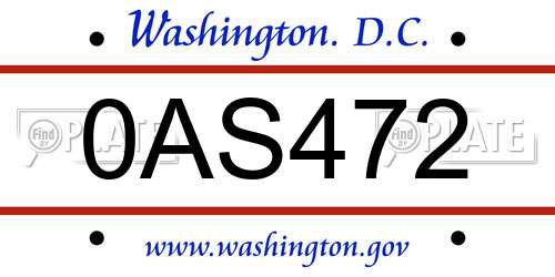0AS472 District Of Columbia License Plate