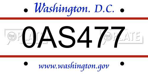 0AS477 District Of Columbia License Plate