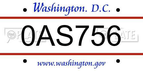 0AS756 District Of Columbia License Plate