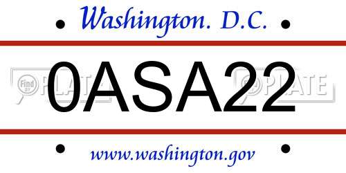 0ASA22 District Of Columbia License Plate